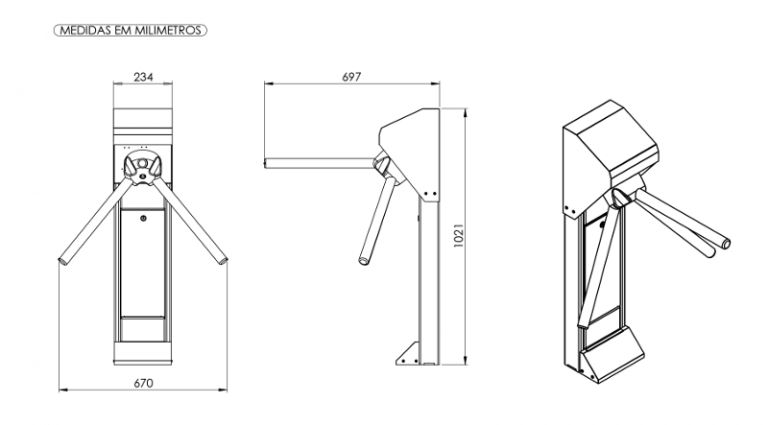 Catraca Pedestal Inox Medidas