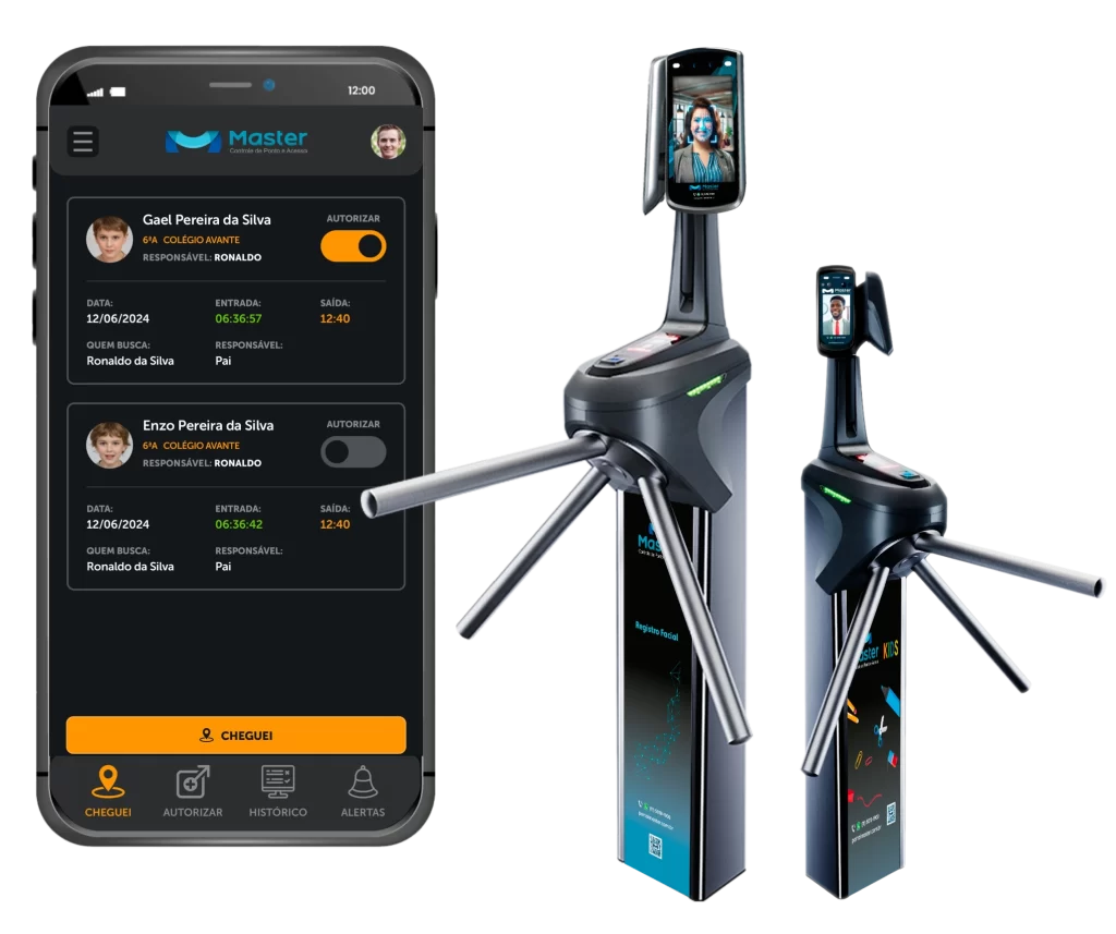 Controle de entrada e saida de alunos 3 app e catraca Master Tecnologias